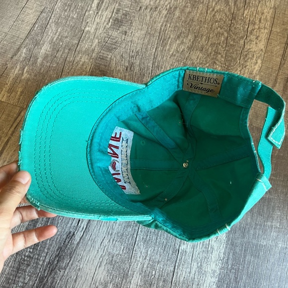 Kbethos Vintage Green Denim Hat W/ Patches Sometimes wine is necessary. - Picture 4 of 7